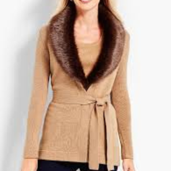Talbots Sweaters - Talbots Cardigan Sweater Faux Fur Collar Belted